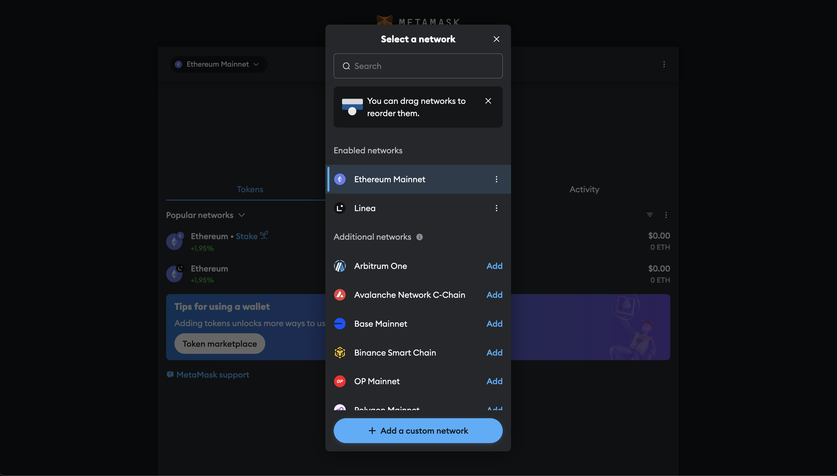 MetaMask network auto switch interface