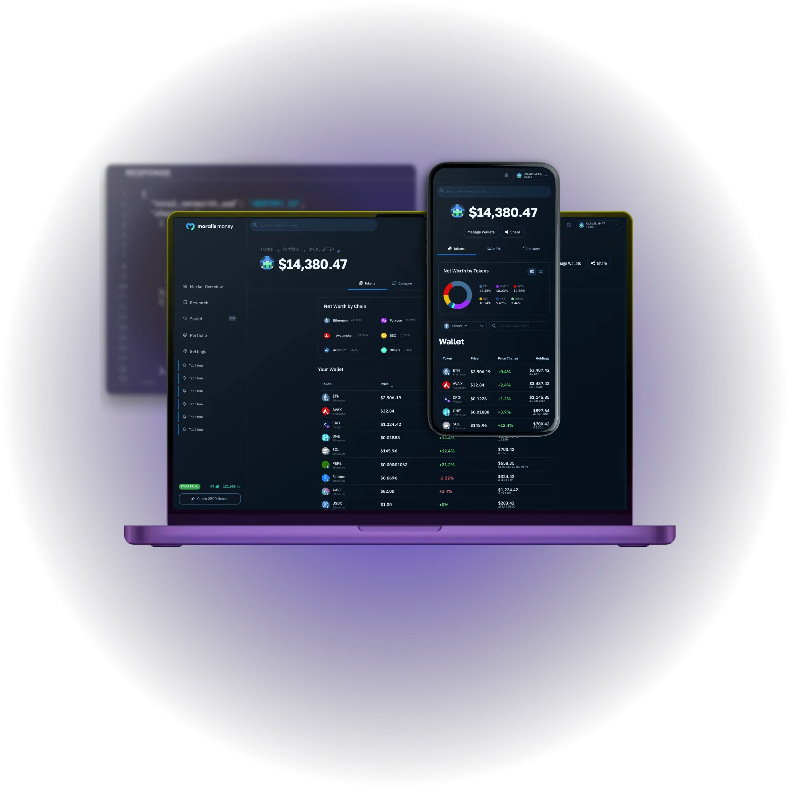 Unified wallet dashboard interface showing assets from Ethereum, BNB Chain, Solana, and Bitcoin for DeFi users