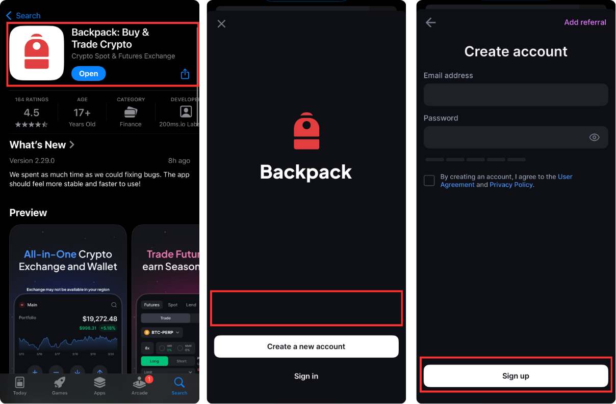 Backpack Wallet unified interface screenshot